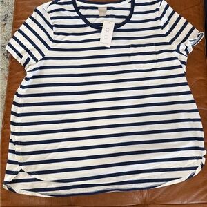 Chico's Navy and White Striped Short Sleeve Tee XL 16/18